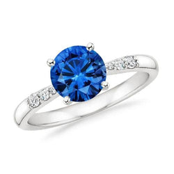 2,75 ct. Blauer runder Saphir-Edelstein-Aus der Erde Abgebauter Natürlicher Diamant-Ring