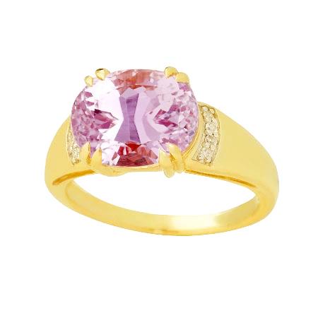 28,25 ct Oval Cut Kunzit mit runden Diamanten Ring 14K Gelbgold - harrychadent.de