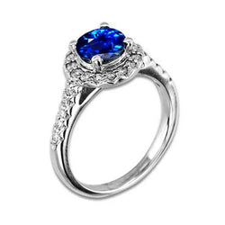 2,90 ct Sri Lanka blauer Saphir mit Diamantring Weißgold 14K