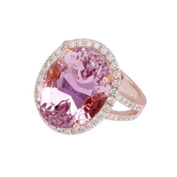29.75 Karat Rosa Kunzit Und Aus der Erde Abgebauter Natürlicher Diamanten Ring Roségold 14K