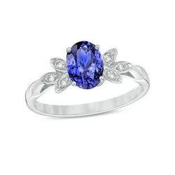 2.05 Karat Tansanit und Aus der Erde Abgebauter Natürlicher Diamantring Weißgold 14K