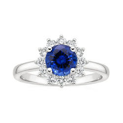 2.20 Karat Runder Ceylon Saphir Ring Aus der Erde Abgebauter Natürlicher Diamant Schmuck Gold Weiß 14K