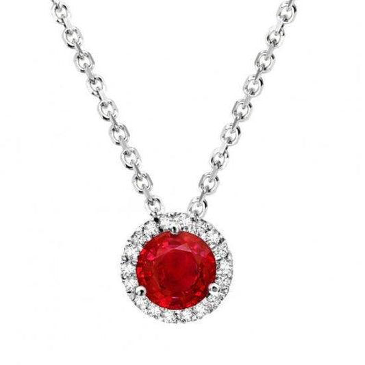 2.20 kt rundschliff roter rubin und diamant damen anhänger weißgold 14k