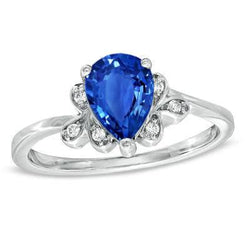 2.30 Karat Ceylon Saphir und Aus der Erde Abgebauter Natürlicher Diamant Ring Weißgold 14K