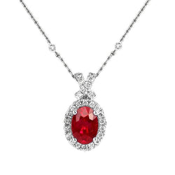 2.35 Karat Ovalschliff Rubin und Aus der Erde Abgebauter Natürlicher Diamant Halskette Anhänger Gold 14K