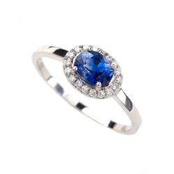 2.40 Kt Ovaler Ceylon Saphir Und Aus der Erde Abgebauter Natürlicher Diamant Ring Weißgold 14K