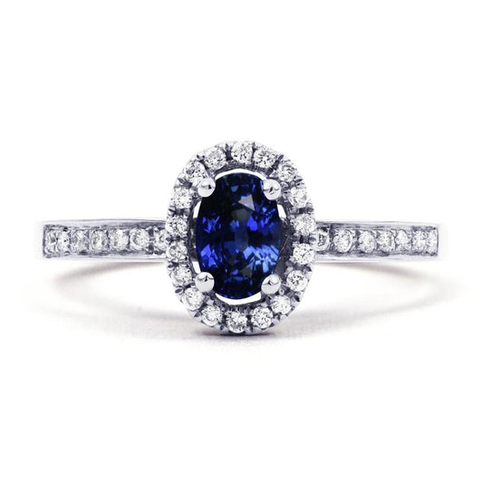 2.50 Karat Ceylon Blauer Saphir und Aus der Erde Abgebauter Natürlicher Diamanten Ring Weißgold 14K