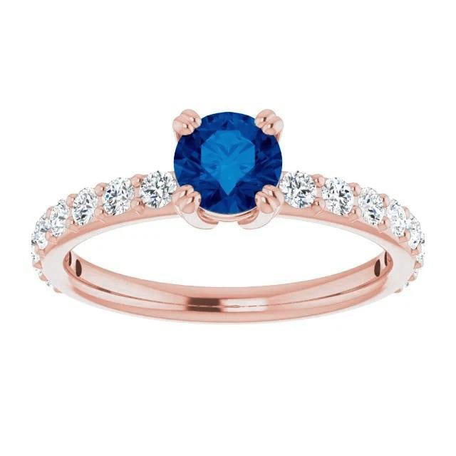 2.50 Karat Ring Roségold 14K Diamant & runder blauer Saphir - harrychadent.de