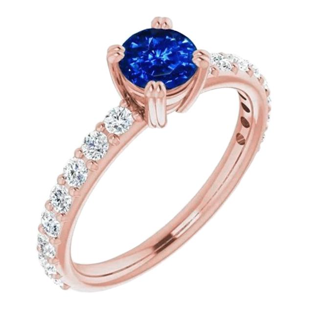 2.50 Karat Ring Roségold 14K Diamant & runder blauer Saphir - harrychadent.de