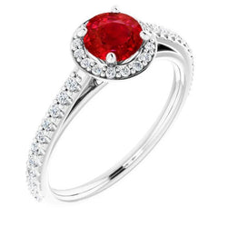 2.50 Karat Ring rund Halo Rubin Weißgold 14K