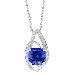 2.50 Karat Tansanit mit Aus der Erde Abgebauter Natürlicher Diamanten Anhänger Halskette Weißgold 14K