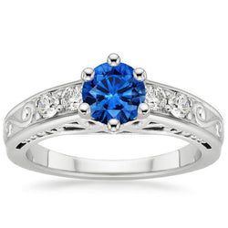 2.60 Karat Runder Ceylon Saphir Aus der Erde Abgebauter Natürlicher Diamanten Ring 14K Weißgold