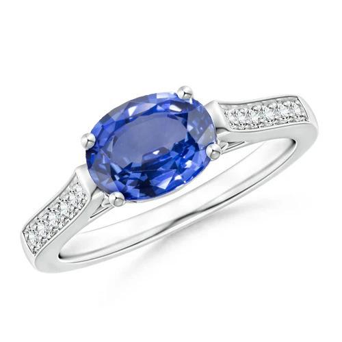 2.60 Kt Ovaler Sri Lanka Saphir Aus der Erde Abgebauter Natürlicher Diamanten Ring 14K Weißgold