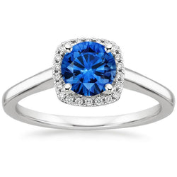 2.70 Karat Halo Ceylon Saphir Aus der Erde Abgebauter Natürlicher Diamanten Ring Weißgold 14K