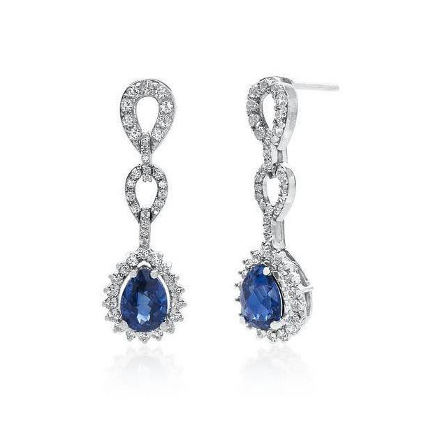 2.84 Ct. Pear Cut Sapphire Diamant Dangle Earring Women Jewelry