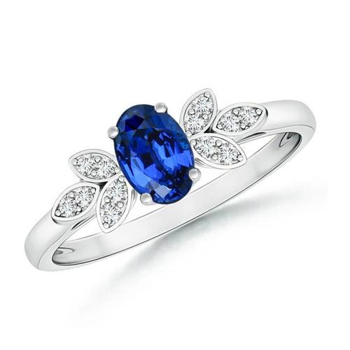 2.85 Karat Ceylon Blauer Saphir und Aus der Erde Abgebauter Natürlicher Diamanten Ring Weißgold 14K