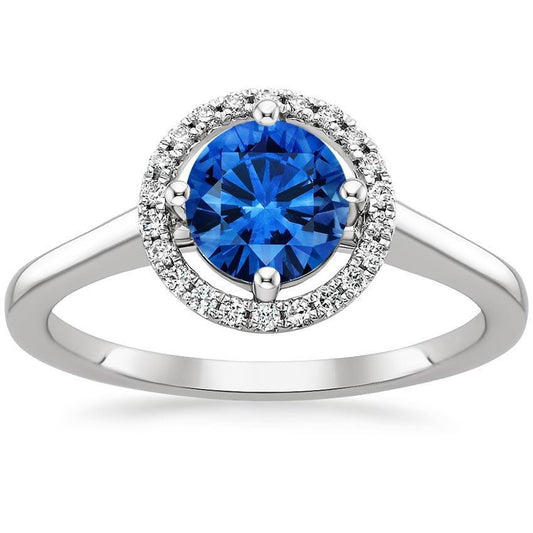 2.90 Kt. Sri Lanka Saphir Aus der Erde Abgebauter Natürlicher Diamanten Ring Vier Krappen Set Weißgold 14K