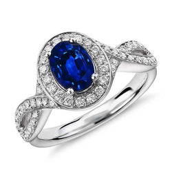 3 Karat Ceylon Saphir Aus der Erde Abgebauter Natürlicher Diamant Twist Ring Weißgold 14K Damen Schmuck