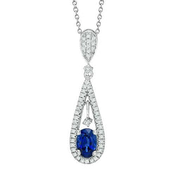3 Karat Ceylon Saphir mit Aus der Erde Abgebauter Natürlicher Diamanten Halskette Anhänger Weißgold 14K