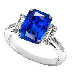 3 Karat Edelstein Ring Baguette Aus der Erde Abgebauter Natürlicher Diamanten Radiant Cut Saphir 3 Stein