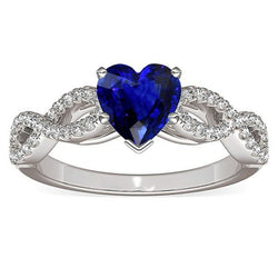 3 Karat Herz Edelstein Blauer Saphir Aus der Erde Abgebauter Natürlicher Diamant Ring Infinity Style