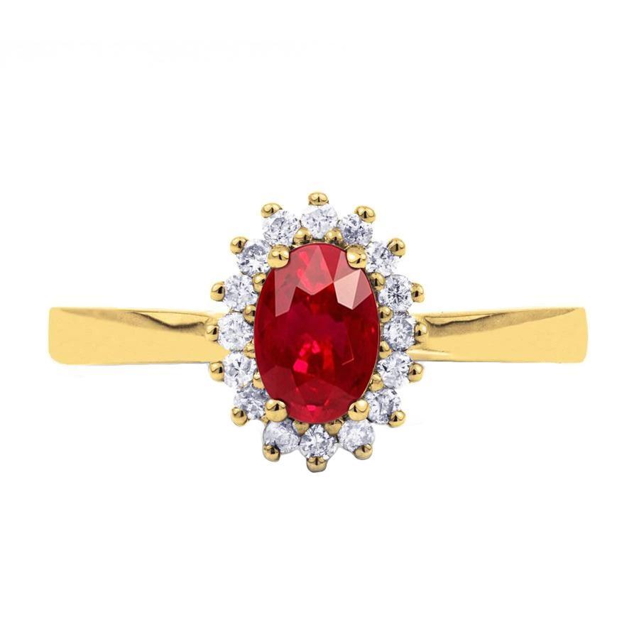 3 Karat Ovalschliff Ring mit rotem Rubin und rundem Diamanten Gelbgold Schmuck - harrychadent.de