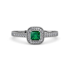 3 Karat grüner Smaragd mit Aus der Erde Abgebauter Natürlicher Diamanten Ehering Gold Weiß 14K