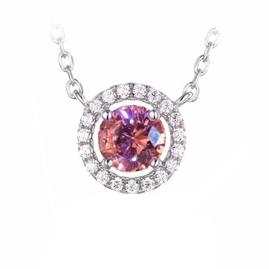 3 Karat rosa Saphir mit Aus der Erde Abgebauter Natürlicher Diamant Halskette Anhänger Weißgold 14K