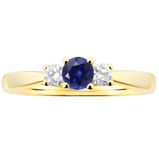 3 Karat runder Diamant-Saphir-Ring 3 Steine, konischer Schaft Gelbgold - harrychadent.de