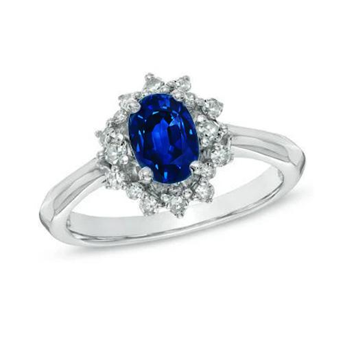 3 Karat srilankischer Saphir mit Aus der Erde Abgebauter Natürlicher Diamanten Ring Weißgold 14K