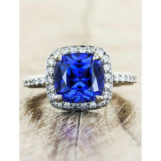 3 Kt. Ceylon Saphir Halo Diamant Ehering massiv Weißgold 14K - harrychadent.de