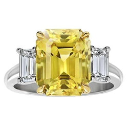 3 Stein 4,50 Karat Gelber Saphir & Aus der Erde Abgebauter Natürlicher Diamanten Ehering Gold 14K