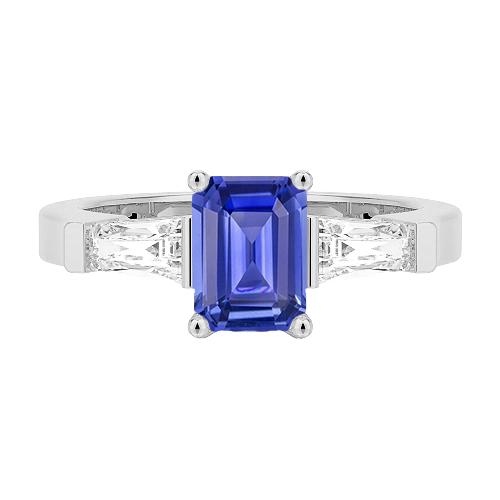 3 Stein Baguette Diamanten Blauer Saphir Ring Smaragdschliff 1,75 Karat - harrychadent.de