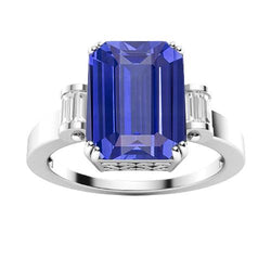 3 Stein Blauer Saphir Smaragd Ring 3 Karat Bar Set Baguette Aus der Erde Abgebauter Natürlicher Diamanten