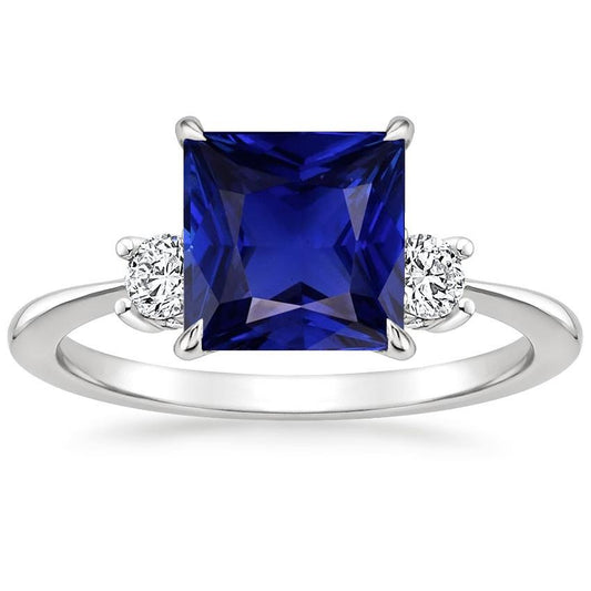 3 Stein Diamant & Prinzessin Blauer Saphir Ring Konischer Schaft 5,50 Karat - harrychadent.de