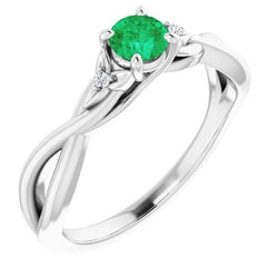 3 Stein Diamant Ring 0.54 Karat Grün Smaragd Twist Damenschmuck