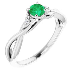 3 Stein Aus der Erde Abgebauter Natürlicher Diamant Ring 0.54 Karat Grün Smaragd Twist Damenschmuck