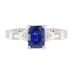 3 Stein Aus der Erde Abgebauter Natürlicher Diamant Smaragdblauer Saphir Verlobungsring 2.50 Karat
