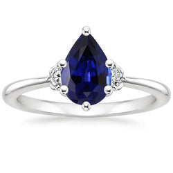 3 Stein Diamant & blauer Saphir Ring 6,75 Karat Konischer Schaft Gold