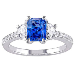 3-Stein-Halbmond-Diamant-Blauer Saphir-Ring mit Akzenten 3 Karat