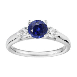 3-Stein-Jubiläumsring Rund Ceylon Saphir & Aus der Erde Abgebauter Natürlicher Diamanten 1,75 Karat