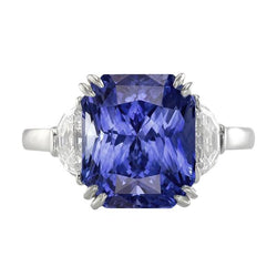 3-Stein-Ring Doppelstift Strahlender Saphir 4 Karat Halbmonddiamanten