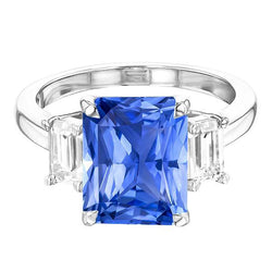 3 Stein Ring Strahlender Saphir & Smaragd Aus der Erde Abgebauter Natürlicher Diamant Schmuck 4 Karat