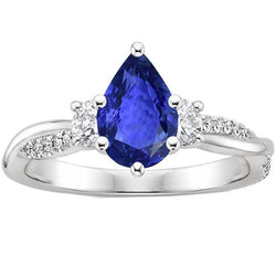 3-Stein-Ring mit Akzenten Diamant & Birne Blauer Saphir 6 Karat