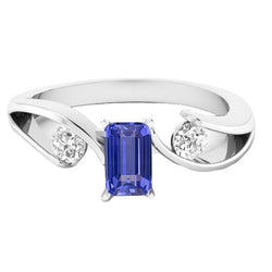3 Stein Smaragdblauer Saphir Ring Spannung Stil Aus der Erde Abgebauter Natürlicher Diamanten 2,50 Karat