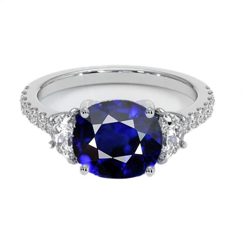 3 Stein-Stil Ovaler Ceylon Saphir & Halbmond Diamanten Ring 11 Karat - harrychadent.de