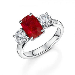 3 Stein roter Rubin und Aus der Erde Abgebauter Natürlicher Diamanten 4.50 Karat Ring 14K Gold