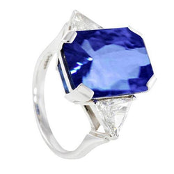 3 Steindiamanten 5.01 Kt Ceylon Saphir Radiant Cut Ring