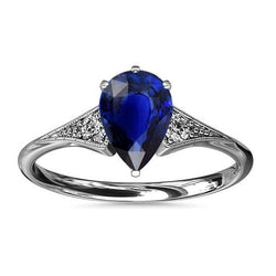 3 Steine Antik-Stil Blauer Birnen-Saphir-Ring & Aus der Erde Abgebauter Natürlicher Diamanten 3,25 Karat
