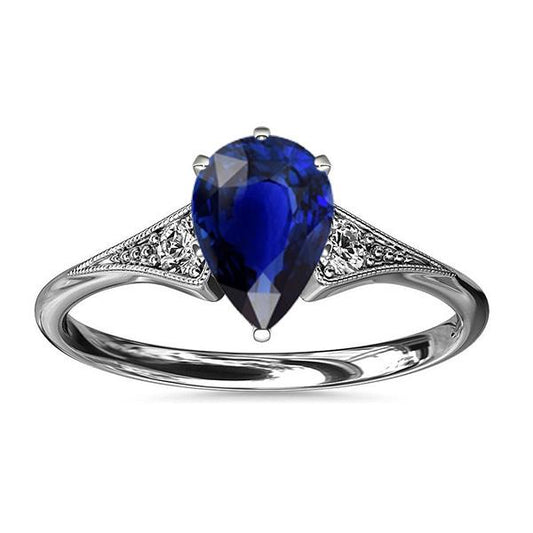 3 Steine Antik-Stil Blauer Birnen-Saphir-Ring & Diamanten 3,25 Karat - harrychadent.de